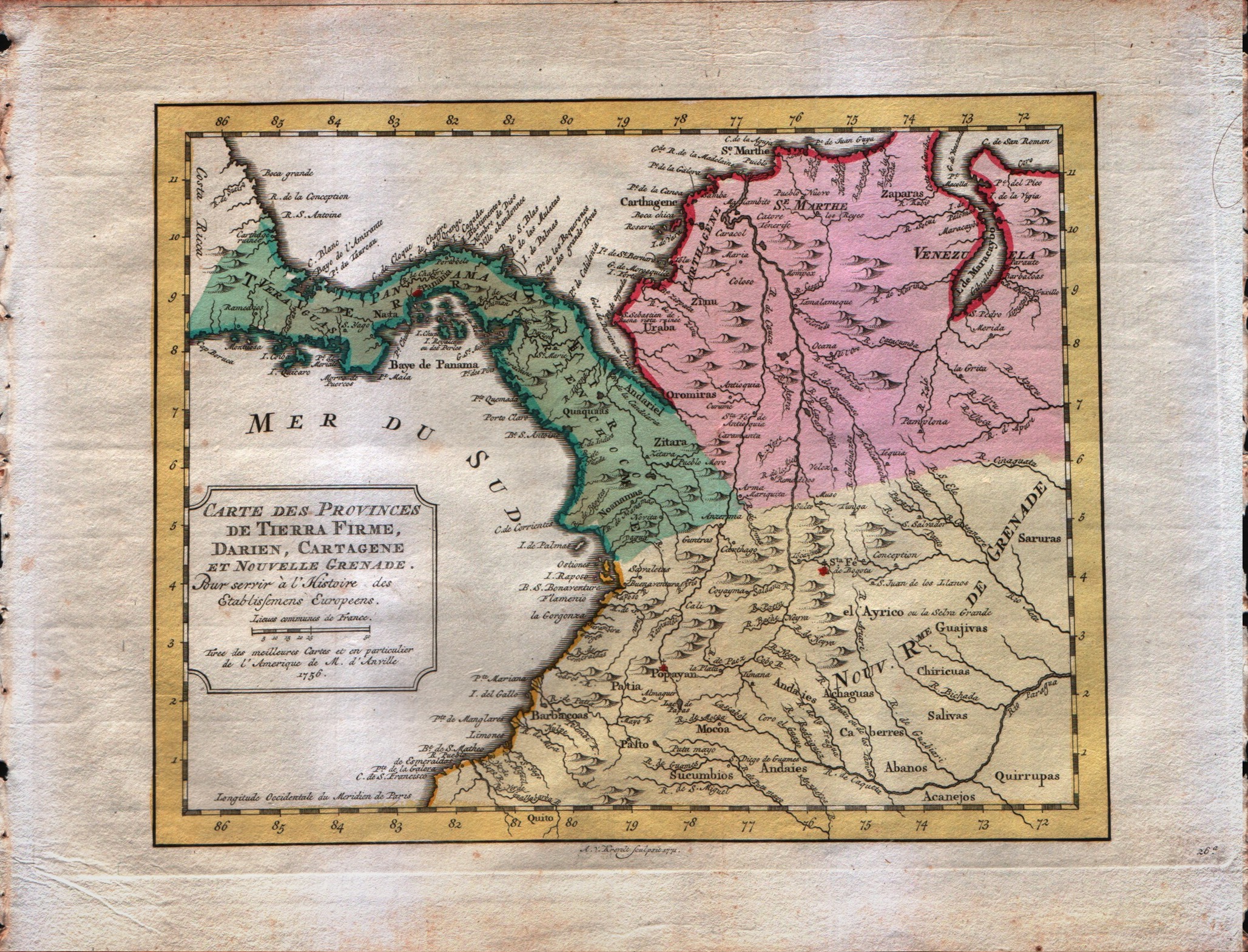 Carte des Provinces de Tierra Firme, Darien, Cartagene et Nouvelle Grenade