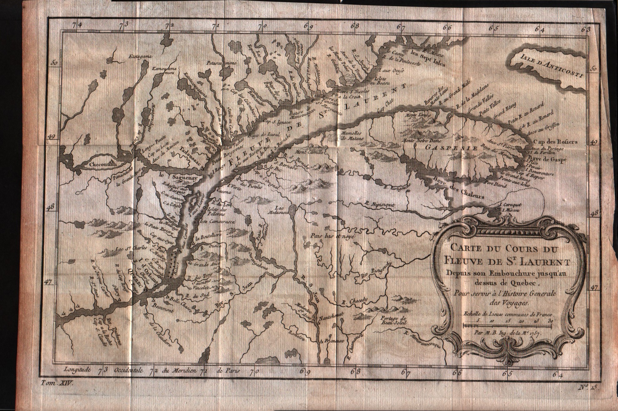 Carte du cours du Fleuve de S.Laurent depuis son embouchure jusqu