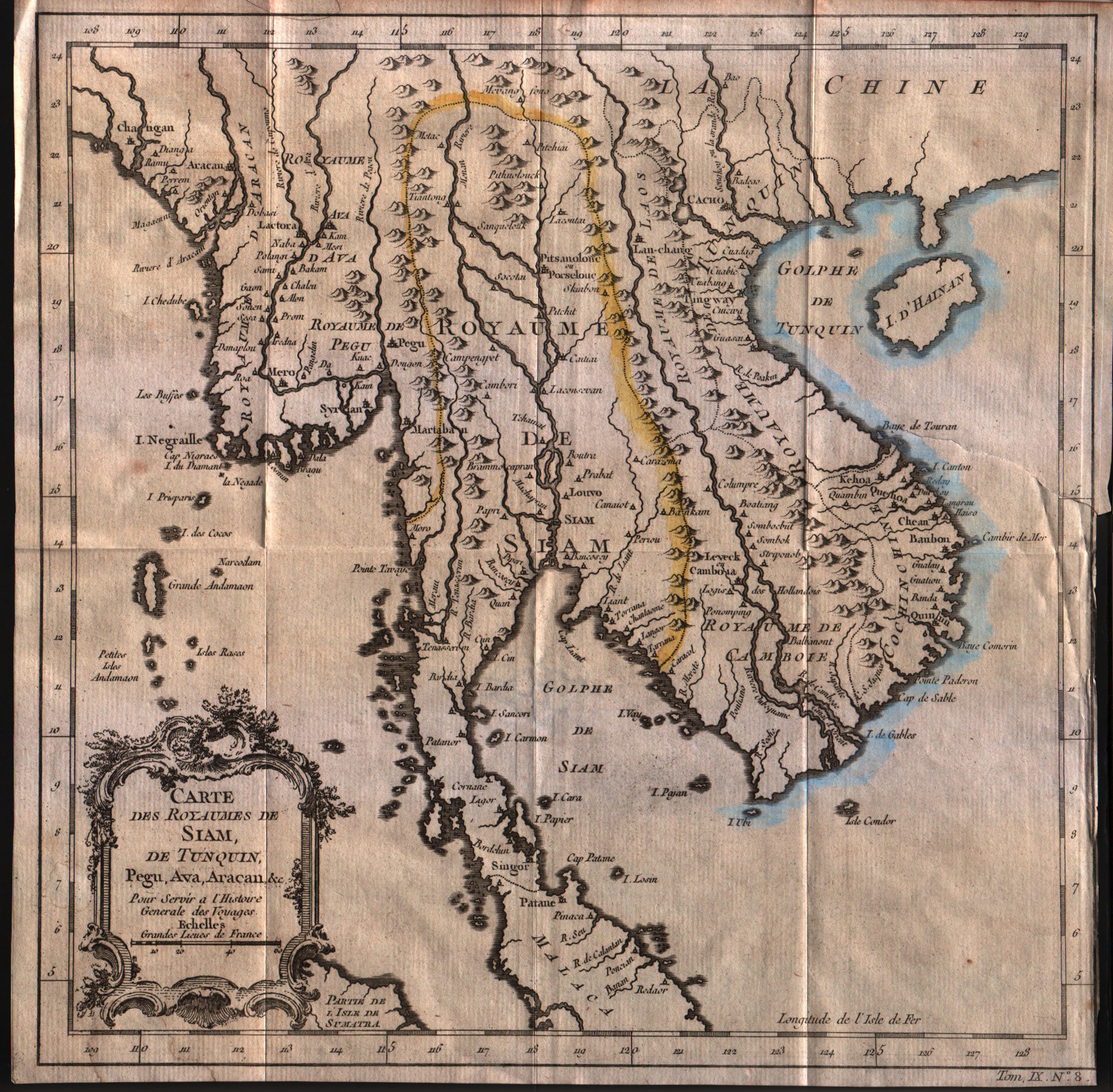 Carte des royaumes de Siam de Tunquin, Pegu, Ava, Aracan 