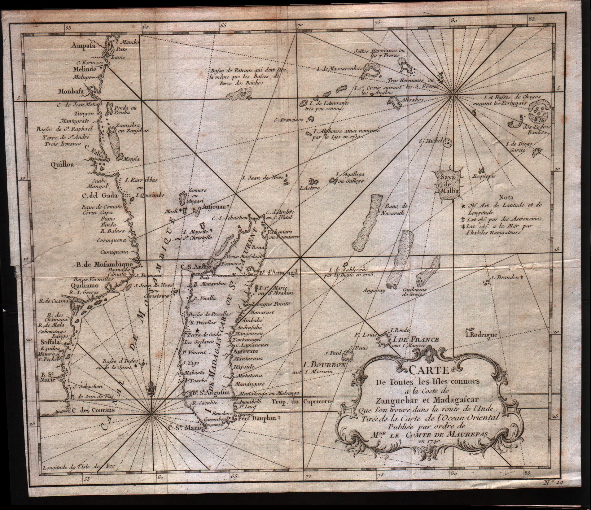 Carte de toutes les isles connues a la coste de Zanguebar at Madagascar 
