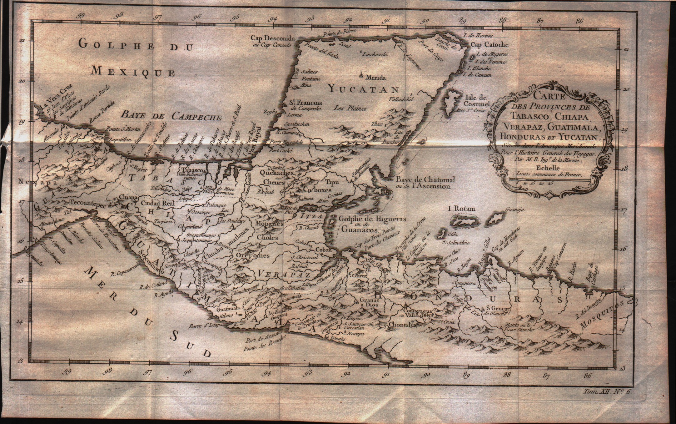 Carte des Provinces de Tabasco, Chiapa, Verapaz, Guatimala, Honduras et Yucatan 