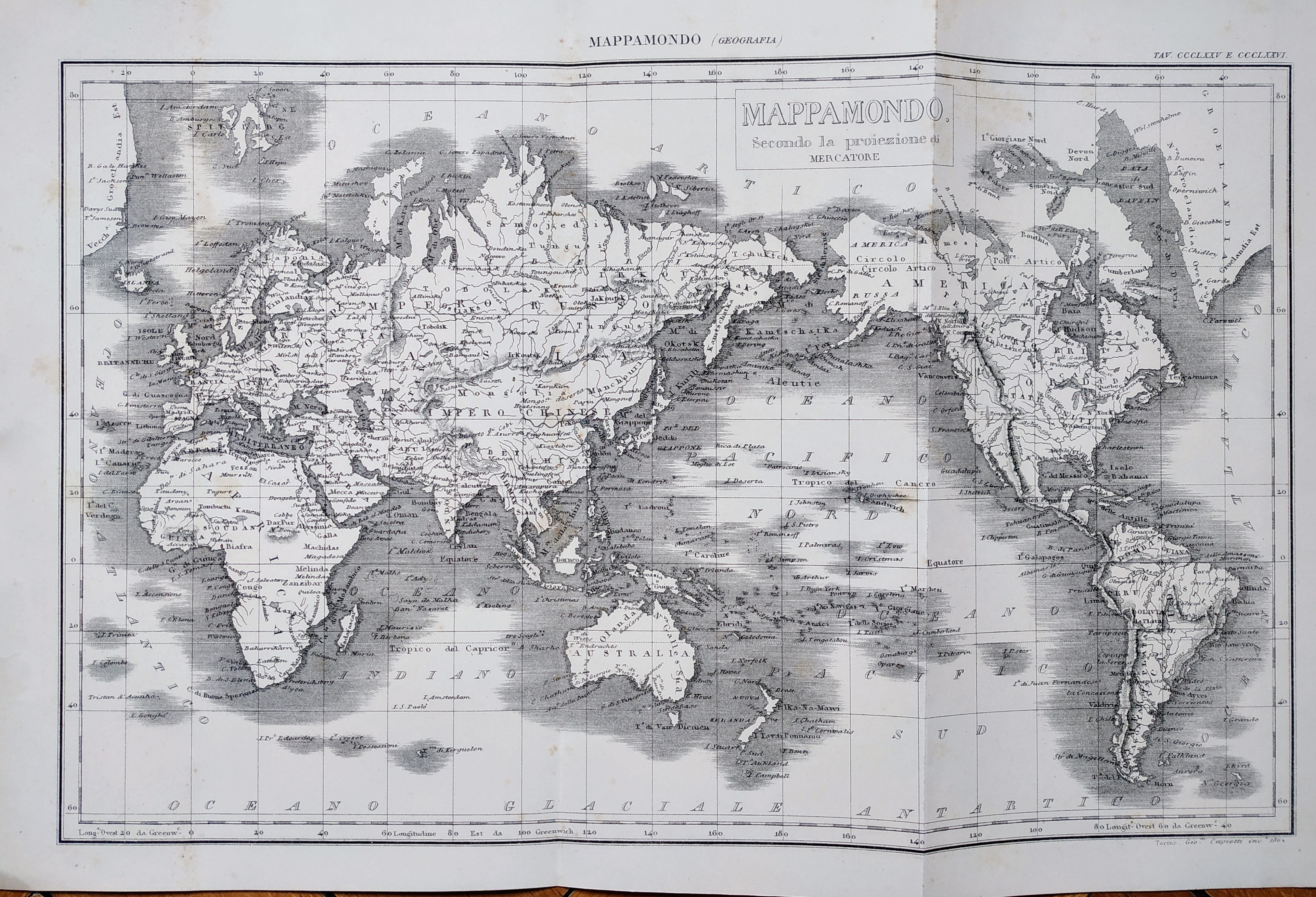 Mappamondo secondo la proiezione di Mercatore