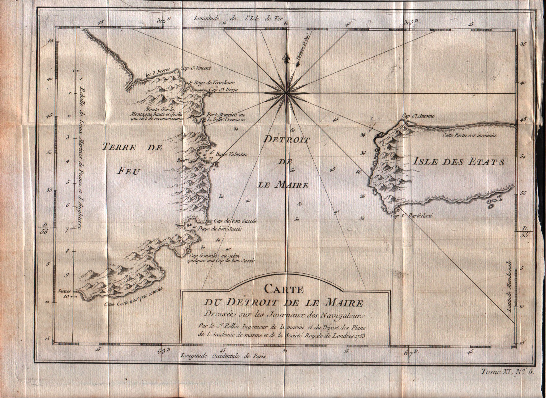 Carte du detroit de la Maire dressee sur les jouraux des navigateurs