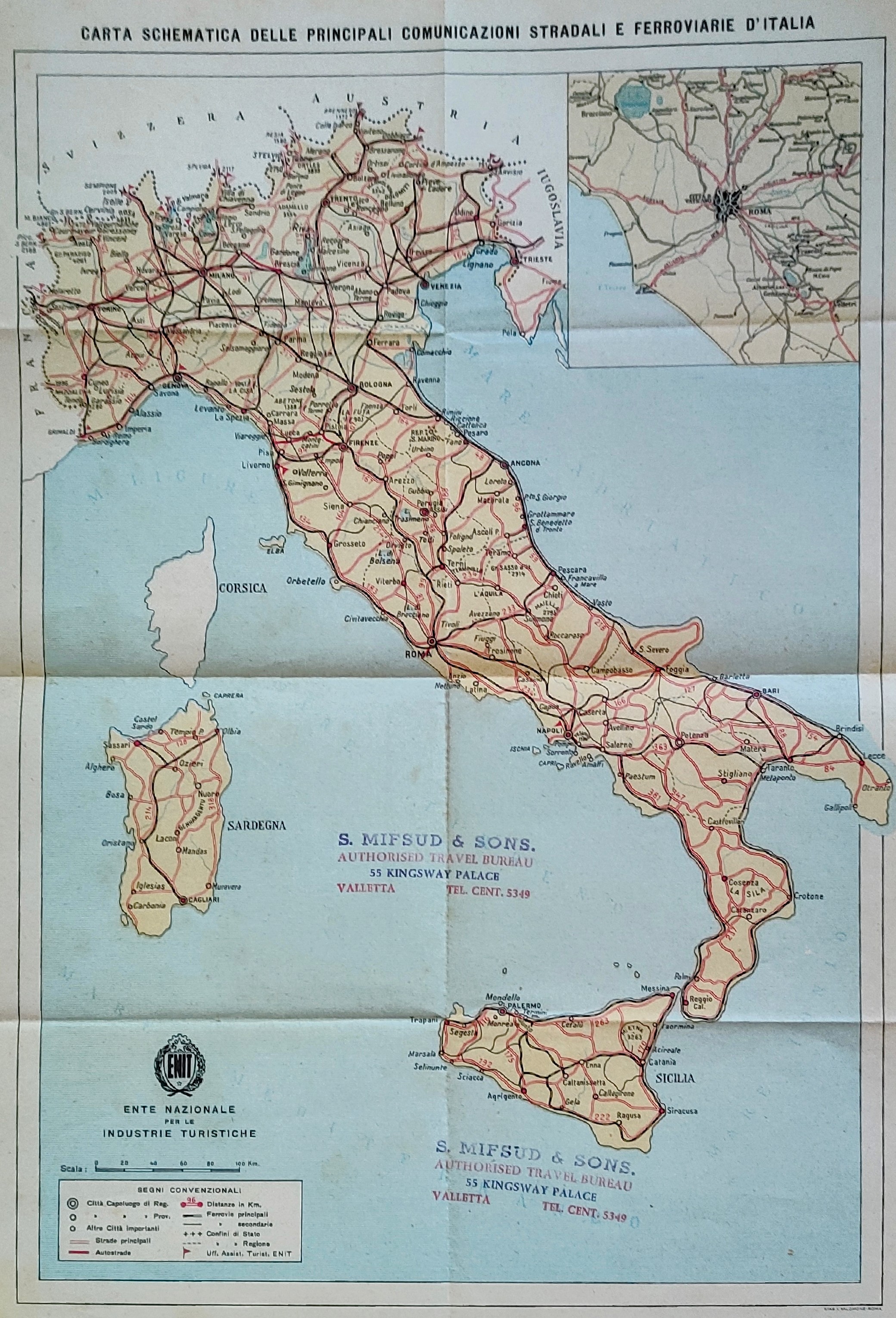 Carta schematica delle principali comunicazioni stradali e ferroviarie d