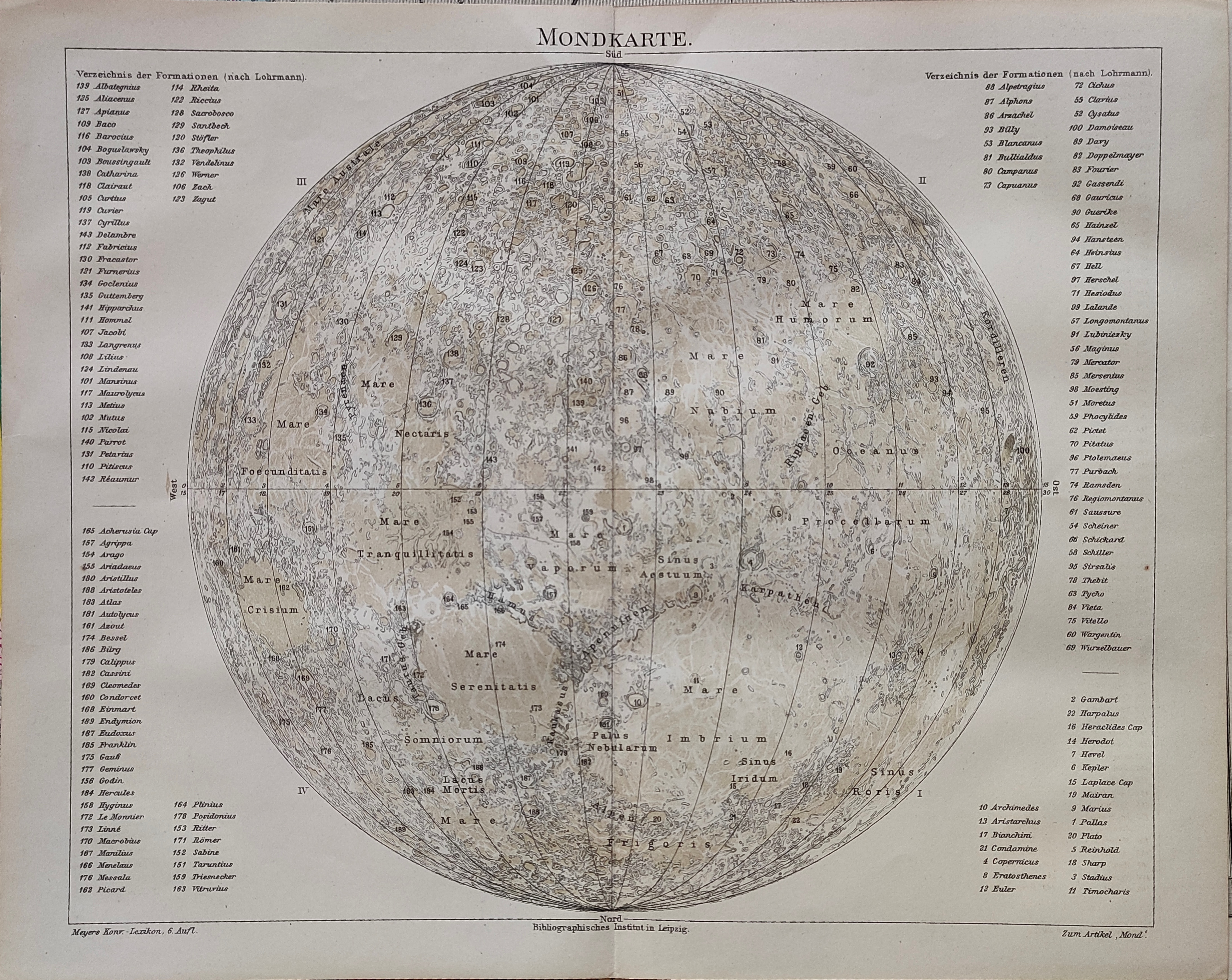 Mondkarte by Meyers, Moon, Circa 1895