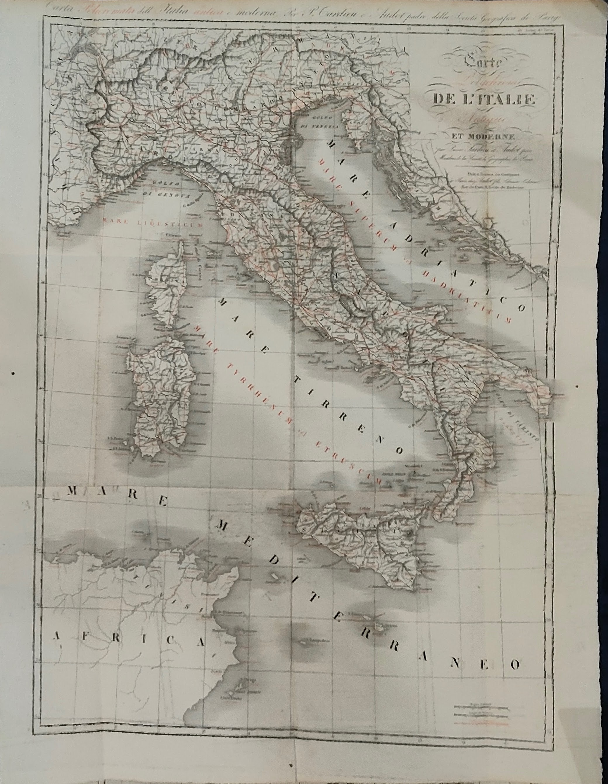 Carte polycrhome de'Italie antique et moderne by Tardieu, Italy, Circa 1830