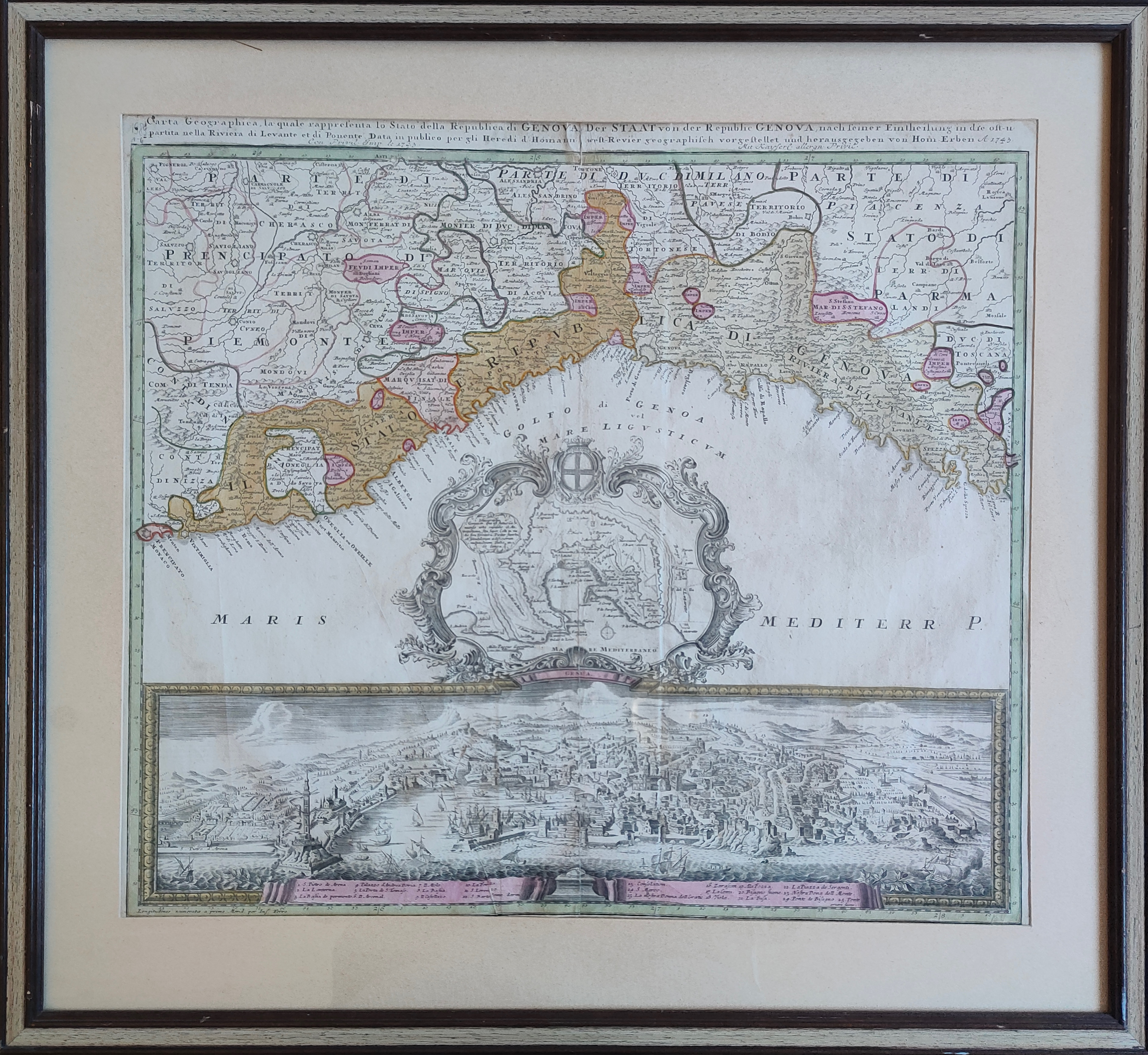 Carta Geographica, la quale rappresenta lo Stato della Republica di Genova by Homann, Liguria, 1743