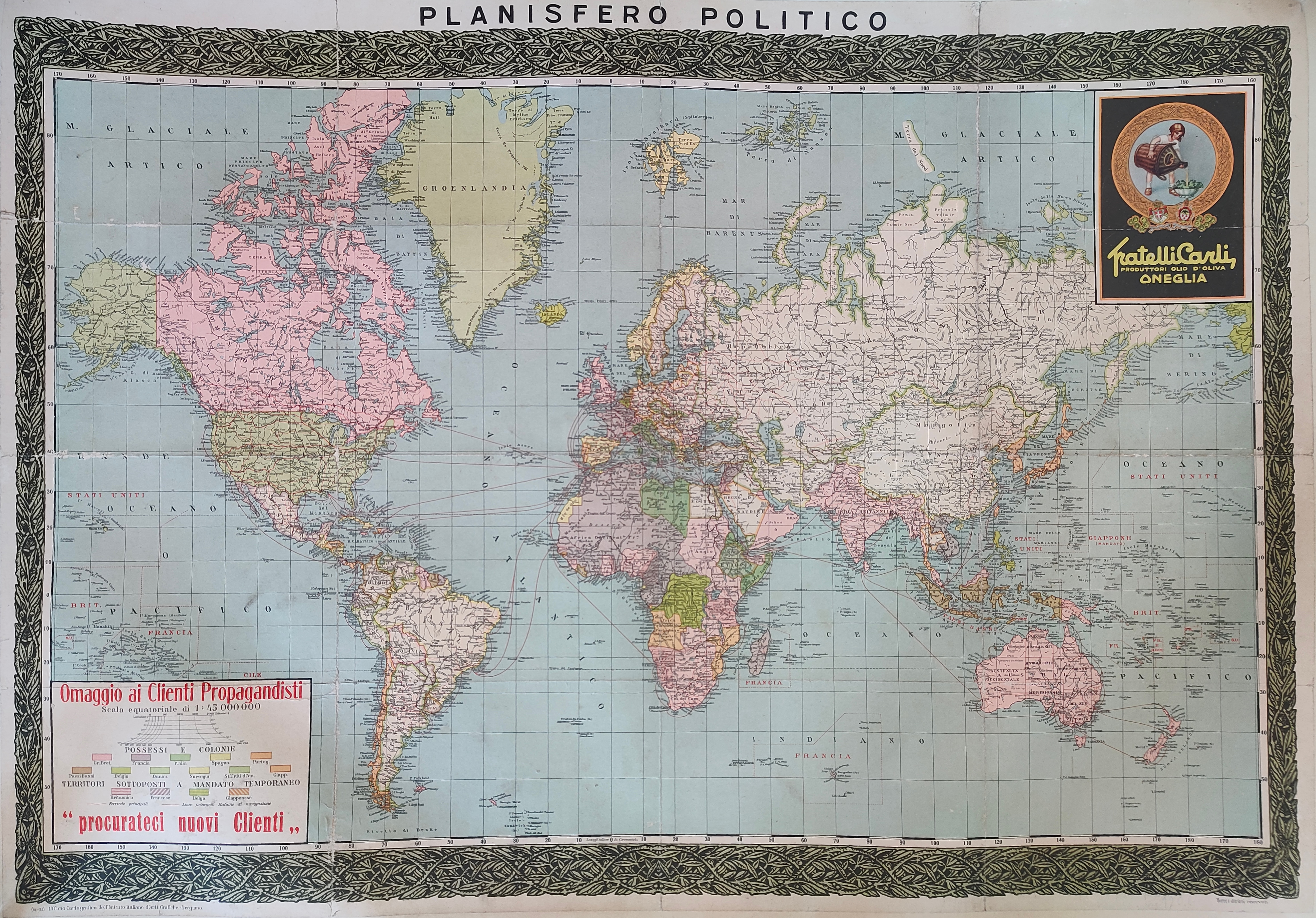 Planisfero politico by , World, Circa 1928