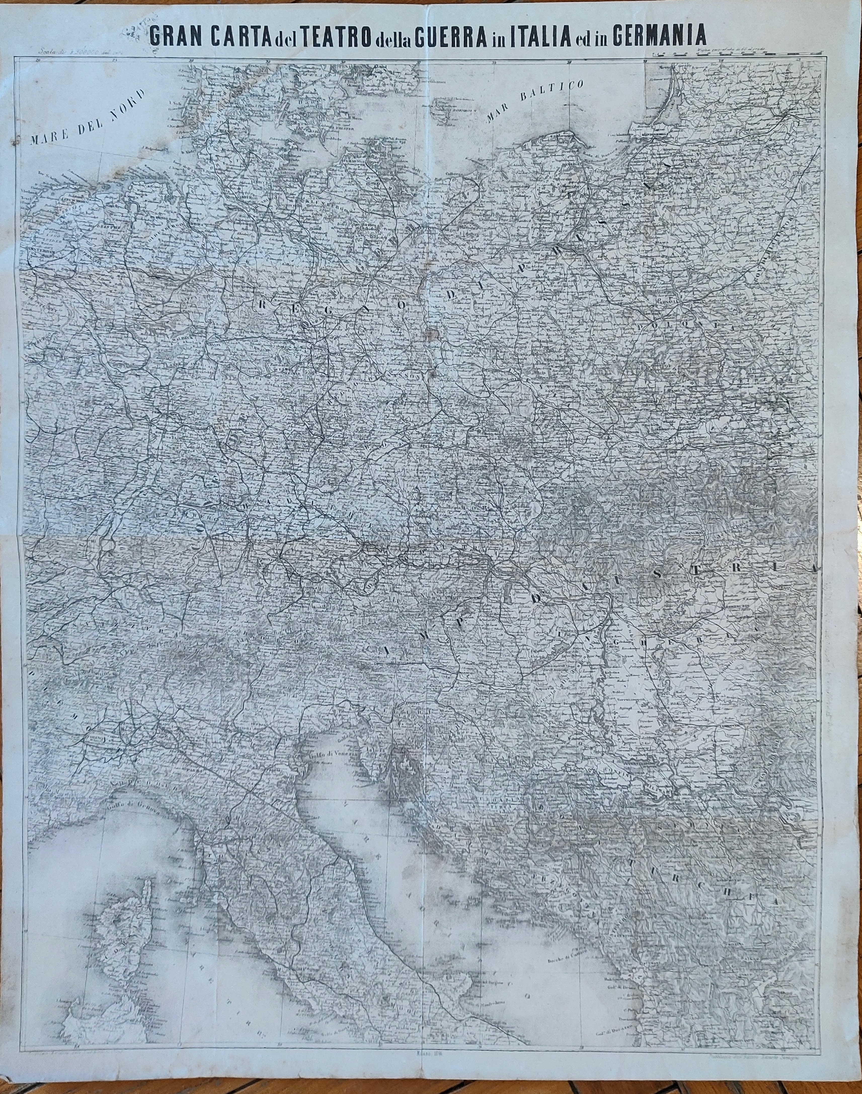 Gran carta del teatro della guerra in Italia by , All Italy, 1866